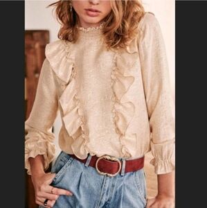 Sezane Cream Ruffle Blouse